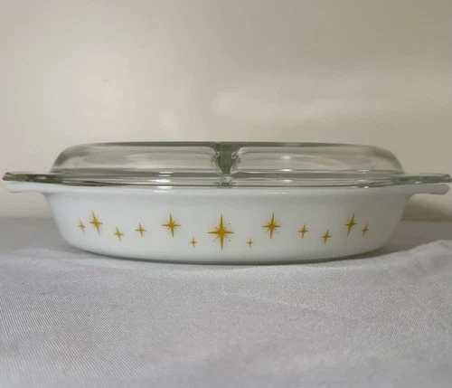 Vintage Pyrex Atomic Starburst Constellation Promotional Divided casserole W/lid