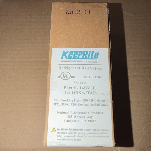 Keeprite Refrigeration Ball Valve 1/4 ODS w/TAP Brass/Copper MPN 14BV(T)