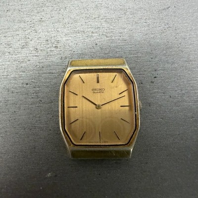 Seiko Tank Watch Men 28mm Champagne Dial Gold Tone Rectangle 7430