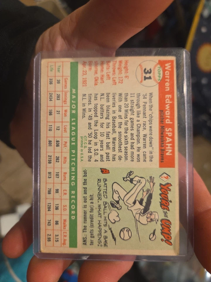 1955 Topps — Warren Spahn No31 - Изображение 2 из 2