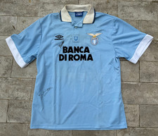 LAZIO UMBRO Maglia Calcio Jersey  Worn Shirt  1993 1994 AUTOGRAFATA GASCOIGNE