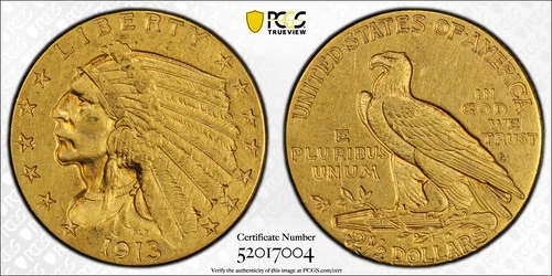 1913 Indian Head Quarter Eagle - PCGS certified