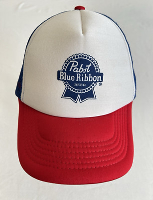 Vintage Pabst Blue Ribbon PBR Beer Trucker Hat Foam Mesh Snapback Cap Blue