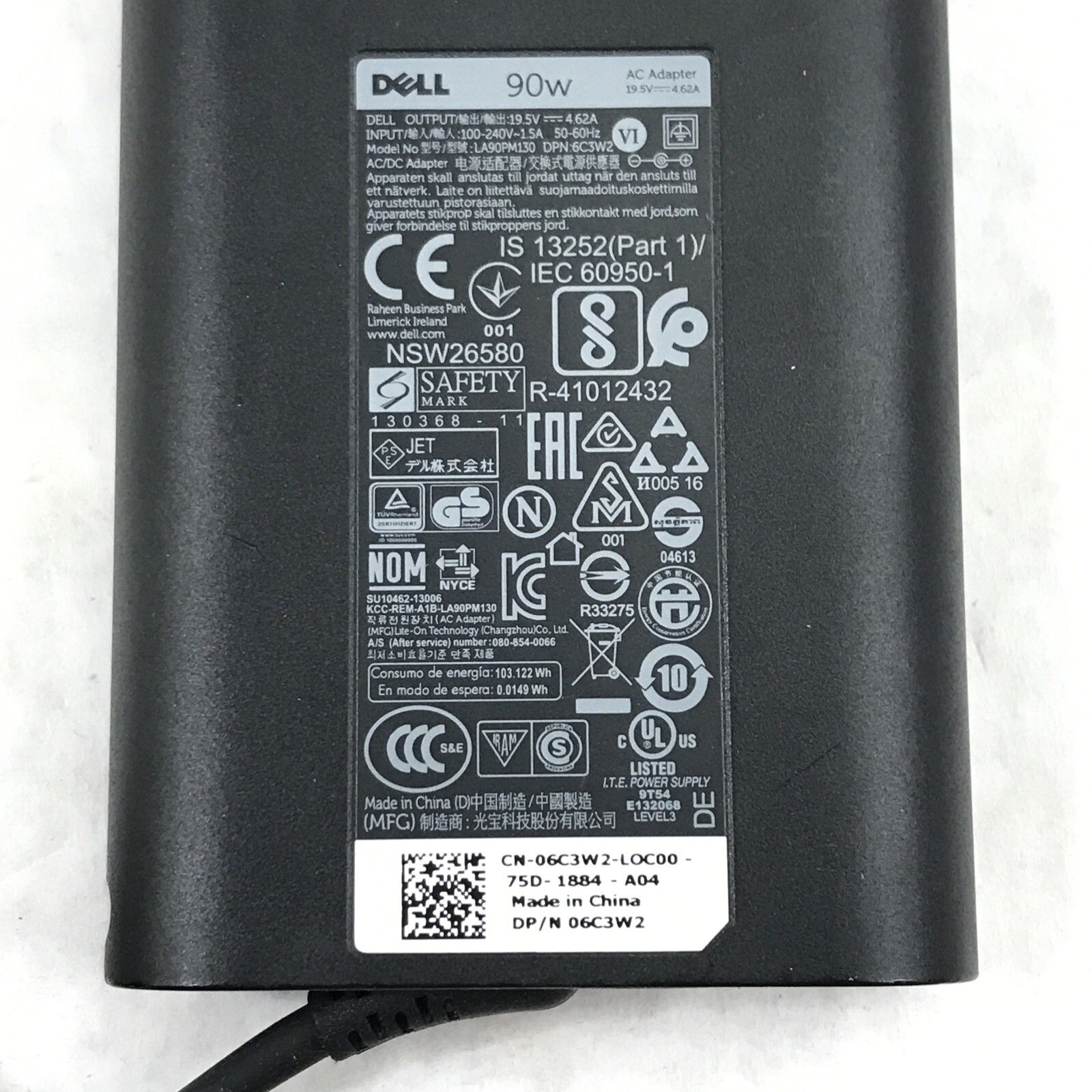 Dell 06C3W2 LA90PM130 90W 19.5V Slim AC Adapter Charger 0C9HYX