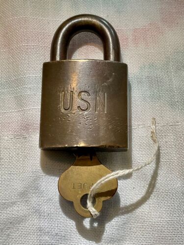 Eagle Lock Co USN US Navy Brass Padlock with Eagle Key Terryville Conn Works