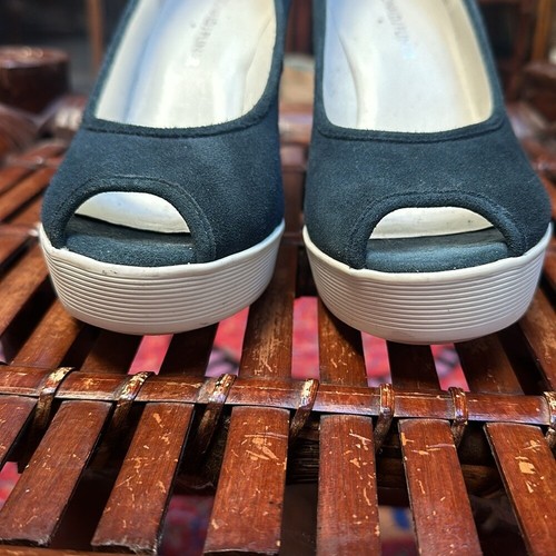 Donald J. Pliner Carli Peep Toe Cork Wedge Pumps Blue Suede Size 6.5 - Picture 4 of 13