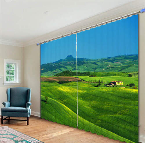Green Grassland Farm Liv 3D Blockout Photo Printing Curtains Draps Fabric Window
