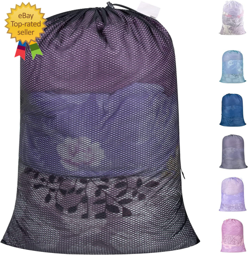 Heavy Duty Diamond Large Mesh Laundry Bag with ID Tag and Locking Drawstring Clo