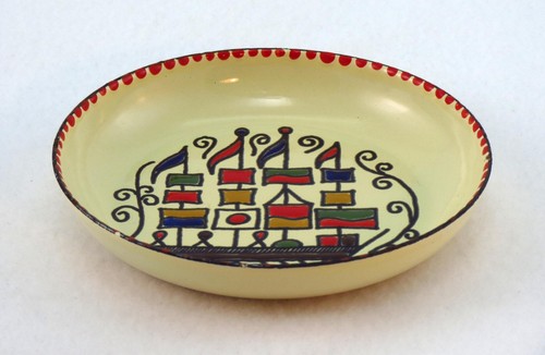 Greek Enamel Art Vintage Plate Enamelled Dish Sail Ship Design Hand Made Greece - Picture 2 of 6