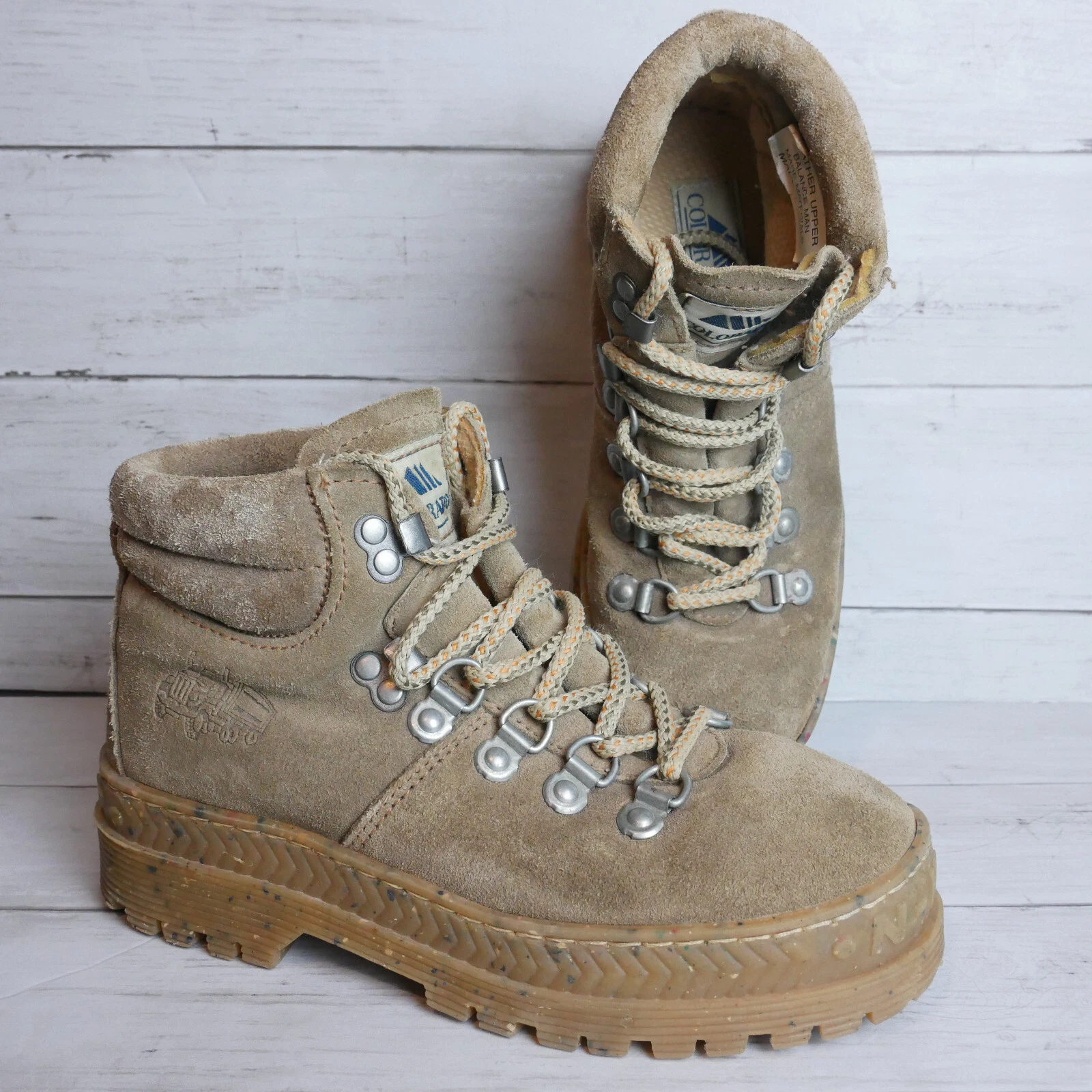 Colorado Men Size 5 (Womens Sz 6.5) Khaki Suede Hiking Ankle Boots Made In Spain