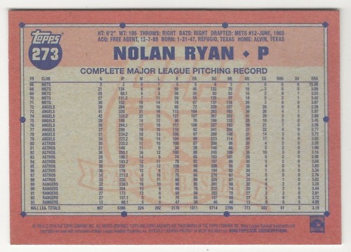 Topps Archives 2016 Nolan Ryan Texas Rangers 273 - Imagen 2 de 2