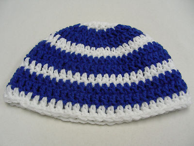 Super Cute Blue and White Hand Knit Toddler Size Stocking Cap Beanie Hat!