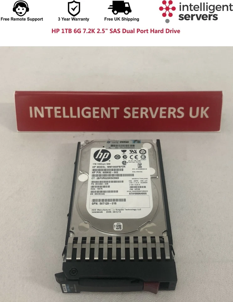 605835-B21 HP 1TB SAS 6G 7.2K rpm SFF (2.5-inch) Hard Drive - 606020-001 - Image 2 of 2