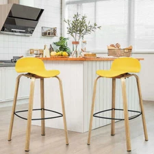 NNECW Set of 2 76cm Height Bar Stools with Footrest &amp Low Backrest-Yellow