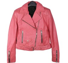 Women's Pink Motorcycle Bomber Leather Barbie Jacket | Margot Doll Biker Stylish