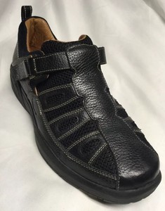 Mens-DR-COMFORT-Shoes-BEACHCOMBER-black-pebbled-leather-mesh-Orthopedic-Size-12