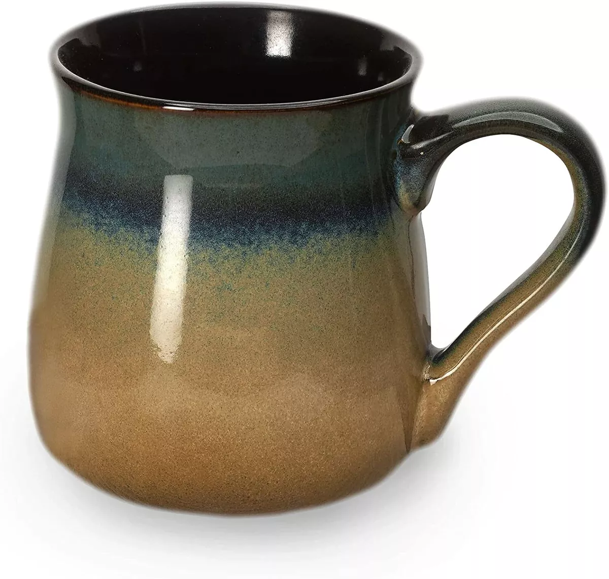 Large Pottery Coffee Mug 24 oz - Jumbo Tea Cup - 1 PCS (Blue to Tan)