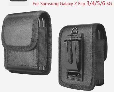 For Samsung Galaxy Z Flip 3 4 5 6 7 Phone Leather Holster Pouch Holder Belt Clip