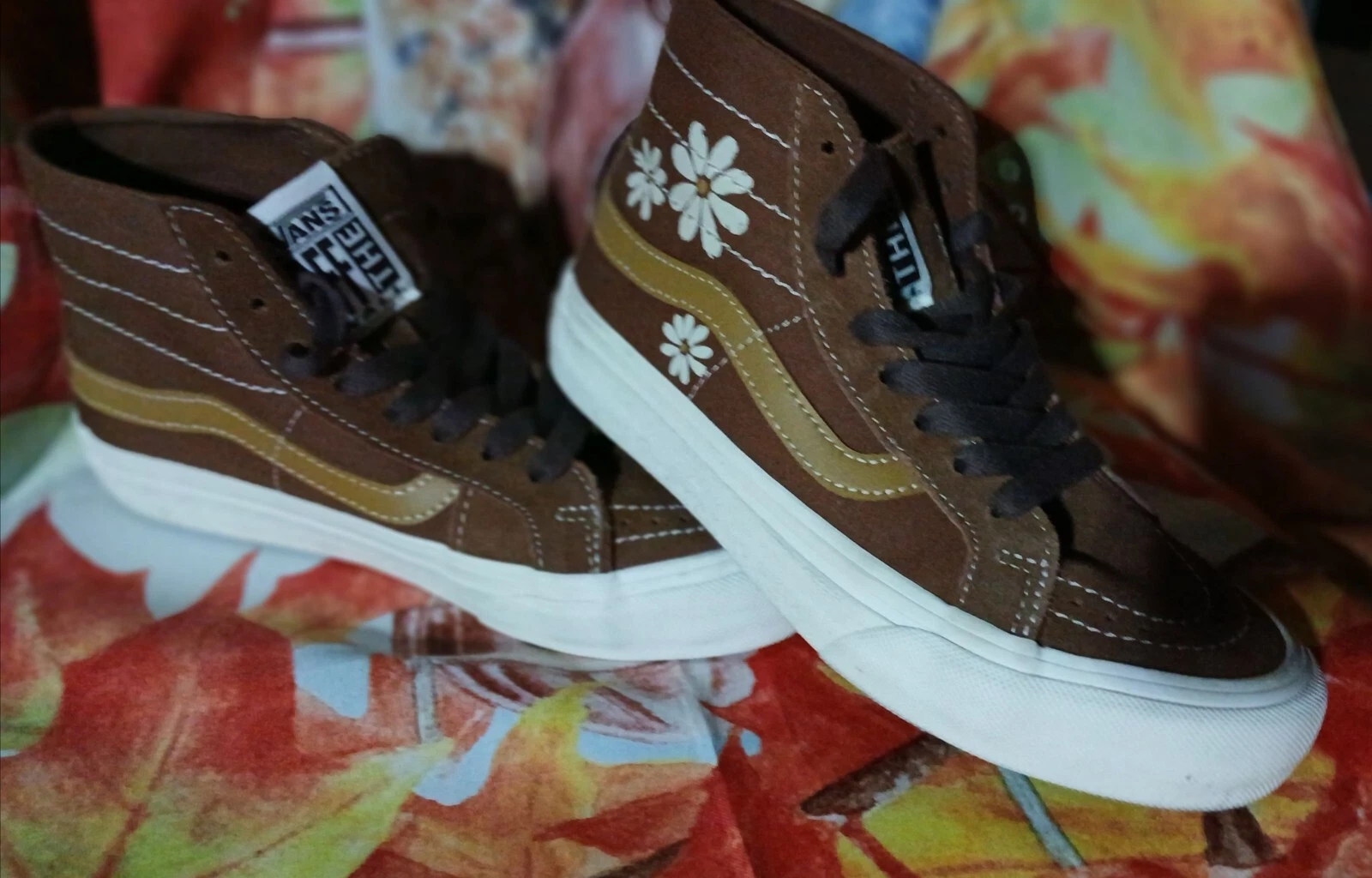 SNEAKERS VANS MARRONE BAMBINA dipinte floreali Sk8 Hi 38 Decon VR3 SF TAGLIA 4