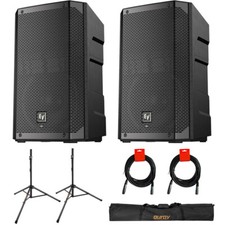 Electro-Voice ELX200-10P 10" Powered Speaker x2 w/ Stands, Stand Bags,  Cables