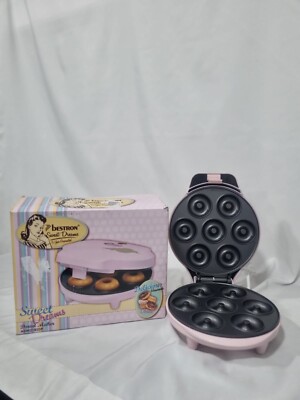 Bestron Donut Maker, Mini-Donut Maker für 7 kleine Donuts, Retro Design, Rosa