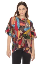 Johnny Was Vintage Eloise Silk Patchwork Print Scalloped Top C15422B7