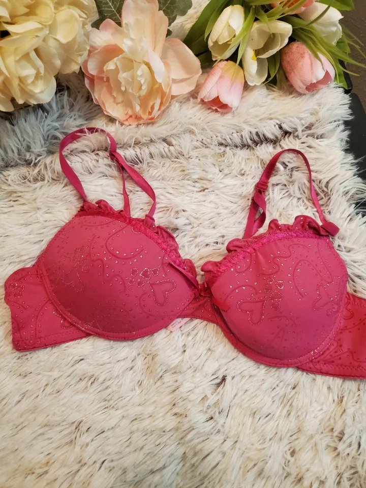 Native Intimates Bra Pink Heart Logo underwired Padded  36B Glitter Straps - Image 2 of 4
