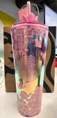 Starbucks 2025 Cherry Blossom Cold Cup Tumbler Flower Topper, 24oz New Exclusive