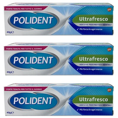 3 Stück POLIDENT Zahnersatzkleber ultra frisch 40g Creme frische Minze