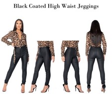 NEW WOMENS SKINNY HIGH WAISTED JEANS COATED JEGGINGS  LEATHER LOOK PANTS