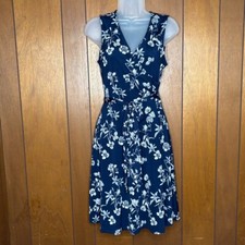 Mix by 41 Hawthorn Dress S Navy Floral Sleeveless Belted Cottagecore Preppy Chic