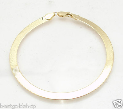 5 mm flach glänzend Fischgrät Armband echt massiv 14K Gelbgold 7'' oder 8''