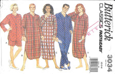 Uncut Butterick Sewing Pattern 3034 Unisex Pajamas Night-Shirt Top Shorts Pants