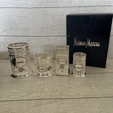 Neiman Marcus Godinger Condiment Holders Set Ketchup Mustard Steak & Hot Sauce