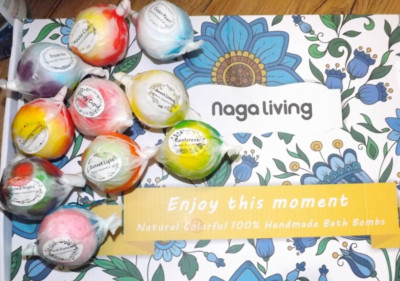 NEW LOT of 10 NAGA LIVING ORGANIC Bath bombs w/ essential oils assorted scents