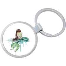 Watercolor Mermaid Keychain - Includes 1.25 Inch Loop for Keys or Backpack