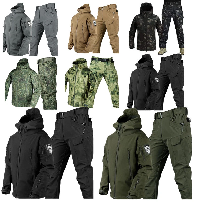 Mens Warm Hooded Jacket Combat Outdoor Waterproof Tactical Coat With PANT Set UK - Image 3 of 4
