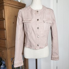 Pinko Dusky Pink Studded Cropped Y2k Style Denim Jacket 12