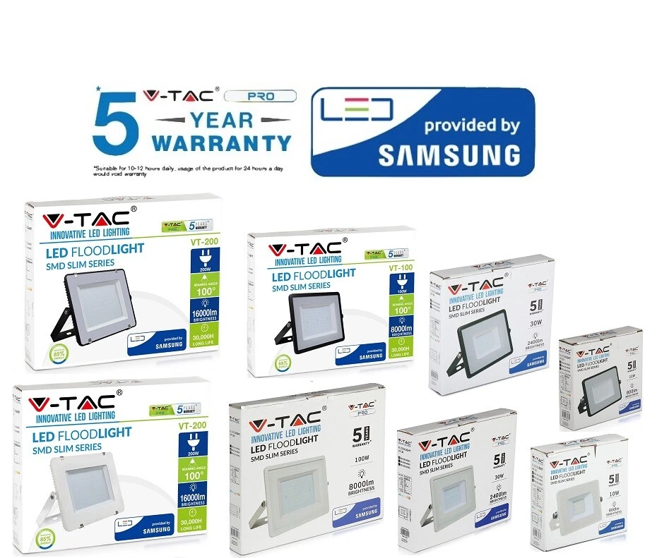 FARO LED V-TAC CHIP LED SAMSUNG DA 10W 20W 30W 50W 100W 150W 200W LUCE CALDA NEU