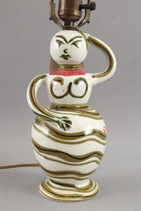 Vintage Mid-century Italian FRATELLI FANCIULLACCI Painted Pottery Woman Lamp
