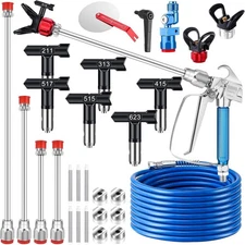 22Pcs 3600PSI Airless Paint Sprayer Gun Kit w/ 50Ft Hose, Tips, Rods & Filters