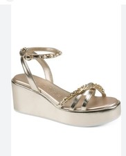 Karl Lagerfeld Paris Clemons Ankle Strap Wedge Sandals Gold Embellished Size 8