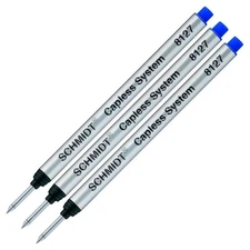 Schmidt S 8127 Long Blue Capless Rollerball Refills, 3pk Blue, Fresh Stock 