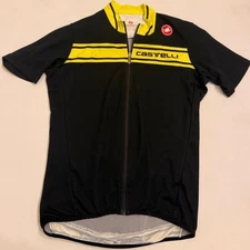 Castelli Cycling Jersey Men's Size M Full Zip 100% Polyester Black/Yellow