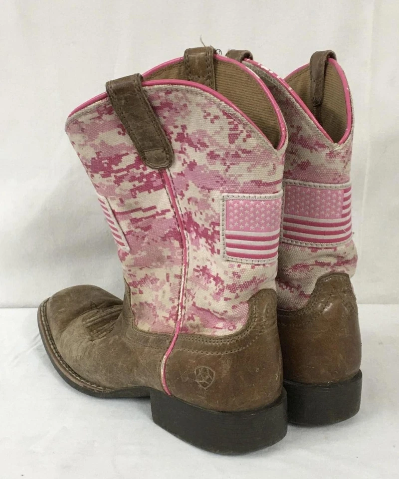 Girl's Ariat Pink Digital Camo Pull On Leather Western Square Toe Boots Size 2 - Image 4 of 4