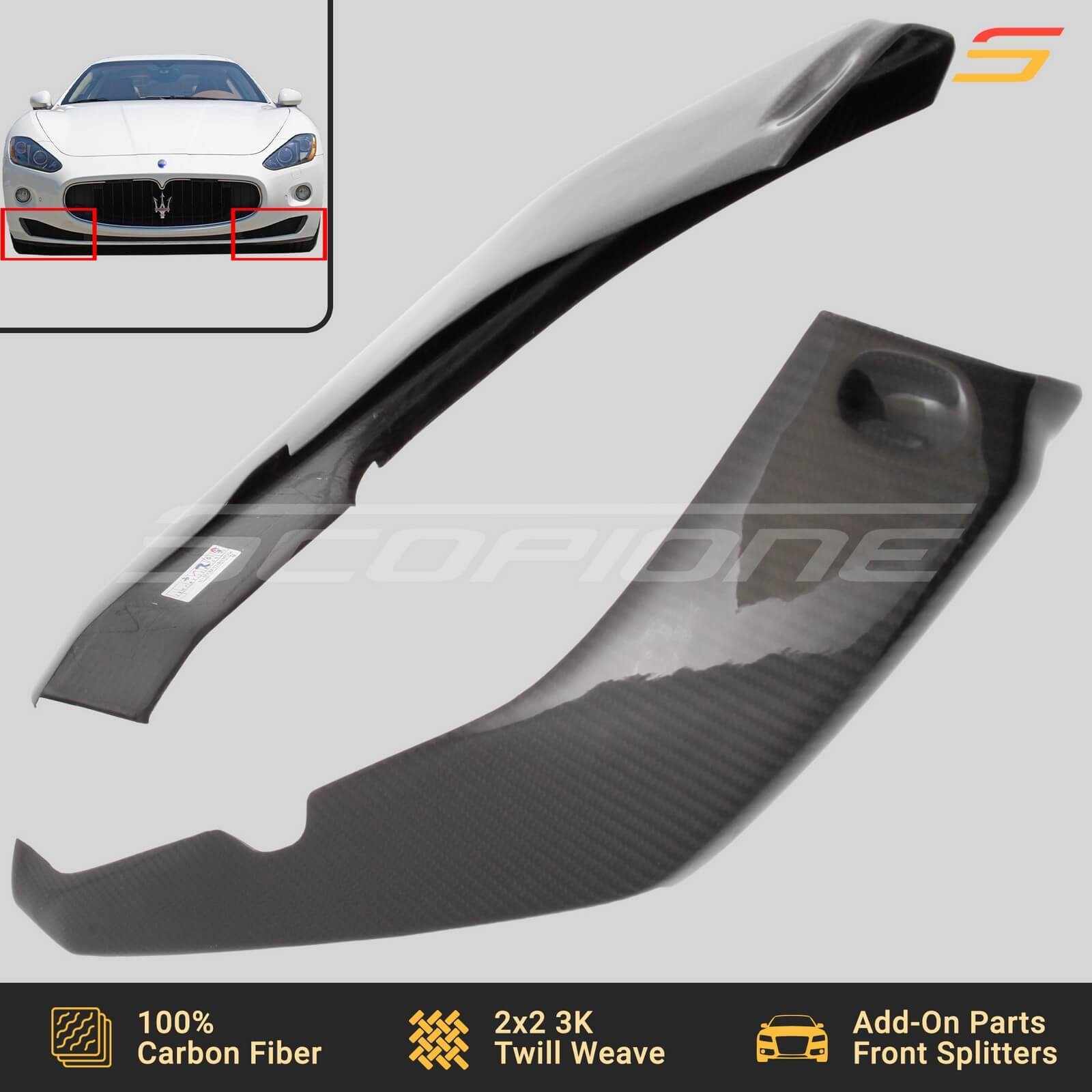 Scopione Carbon Fiber Front Splitters Lip for Maserati 08-17 GranTurismo Cabrio