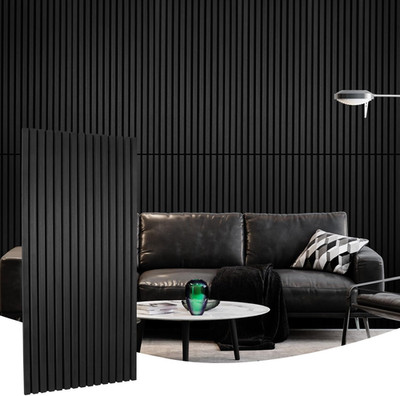 Matte Black 4 Pack Wood Slat Acoustic Panels 47.2 X 23.6 Inch 3D Fluted Design f