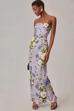 Reformation Frankie Silk Slip Dress Floral Sz 6 Purple Maxi Romantic Wedding