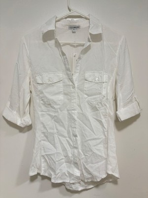 New James Perse Contrast Panel Shirt Women 3/4 Sleeve Roll Up Size 3 NWT