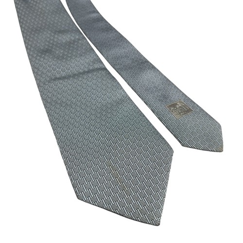 HERMES 7589UA Silk Necktie Blue Grey H Logo Pattern Used Mens Classic From Japan